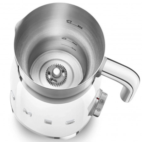Aparat pentru spumarea laptelui Smeg MFF11WHEU, 500 W, 600 ml, 8 programe, cană detașabilă, oprire automată, alb