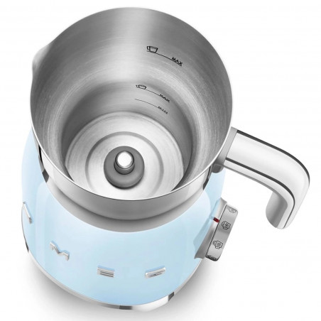Aparat pentru spumarea laptelui Smeg MFF11PBEU, 500 W, 600 ml, 8 programe, cană detașabilă, oprire automată, albastru pastel
