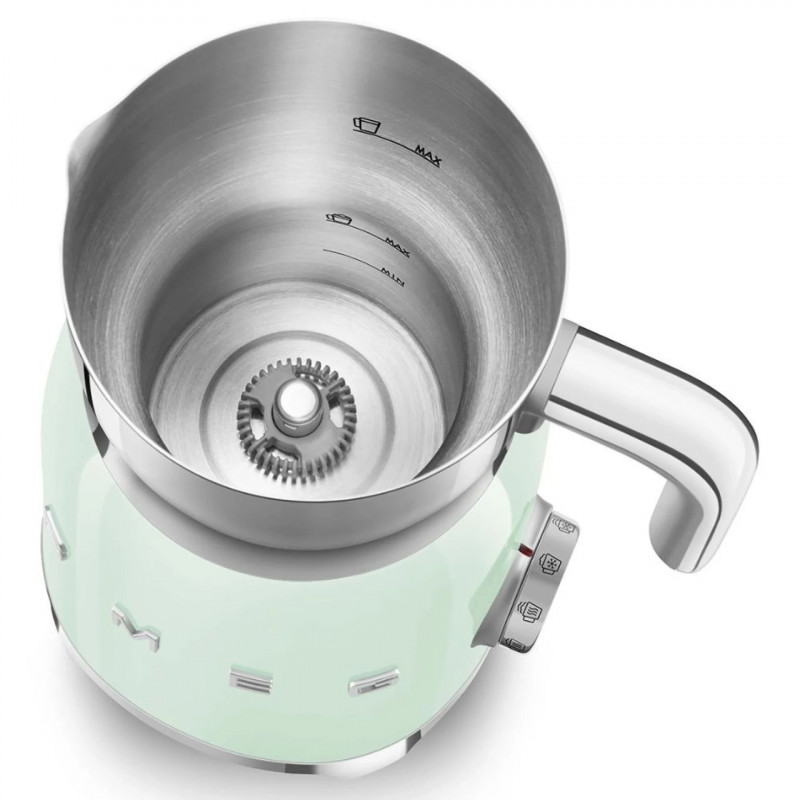 Aparat pentru spumarea laptelui Smeg MFF11PGEU, 500 W, 600 ml, 8 programe, cană detașabilă, oprire automată, verde pastel