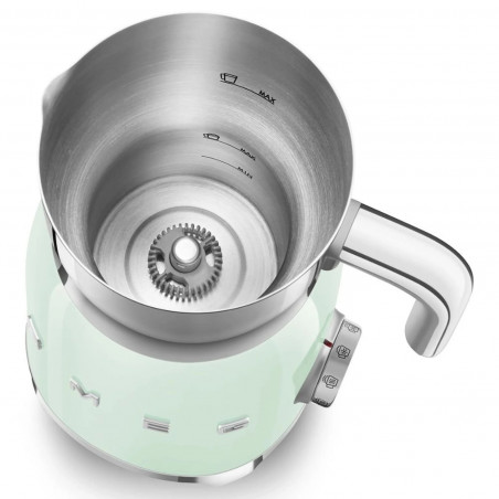 Aparat pentru spumarea laptelui Smeg MFF11PGEU, 500 W, 600 ml, 8 programe, cană detașabilă, oprire automată, verde pastel