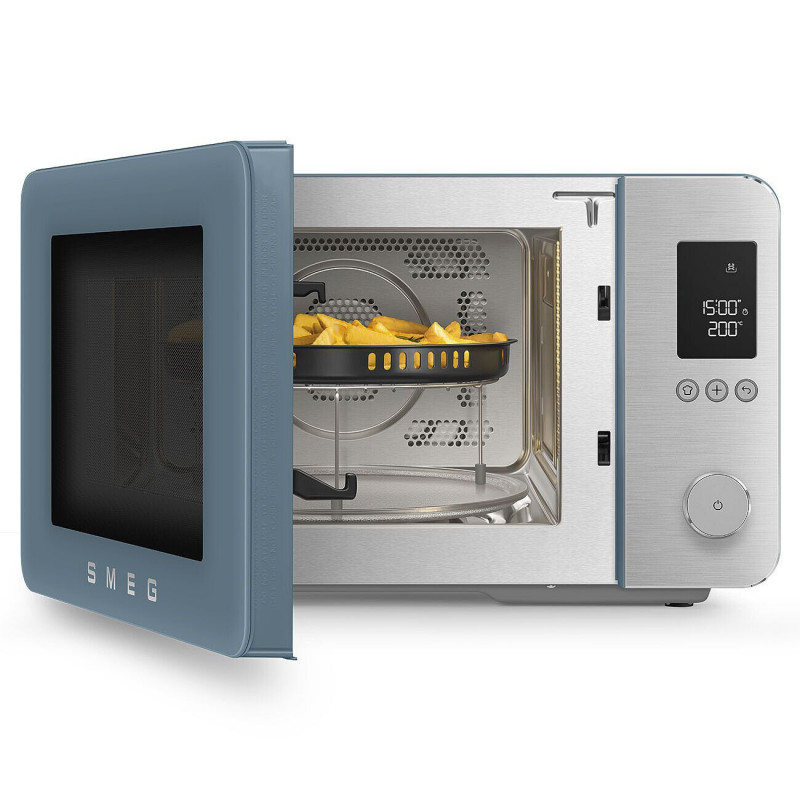 Cuptor cu microunde combinat cu aer cald SMEG Collezione MOC02SBMEU, 900 W, 27 l, 25 de programe, închidere lentă, setări personalizate, albastru