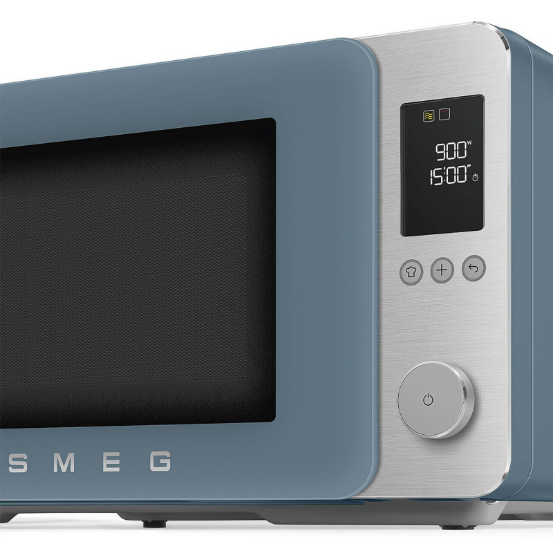 Cuptor cu microunde combinat cu aer cald SMEG Collezione MOC02SBMEU, 900 W, 27 l, 25 de programe, închidere lentă, setări personalizate, albastru