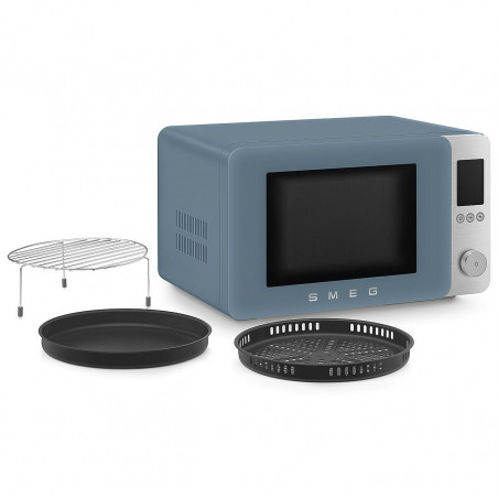 Cuptor cu microunde combinat cu aer cald SMEG Collezione MOC02SBMEU, 900 W, 27 l, 25 de programe, închidere lentă, setări personalizate, albastru