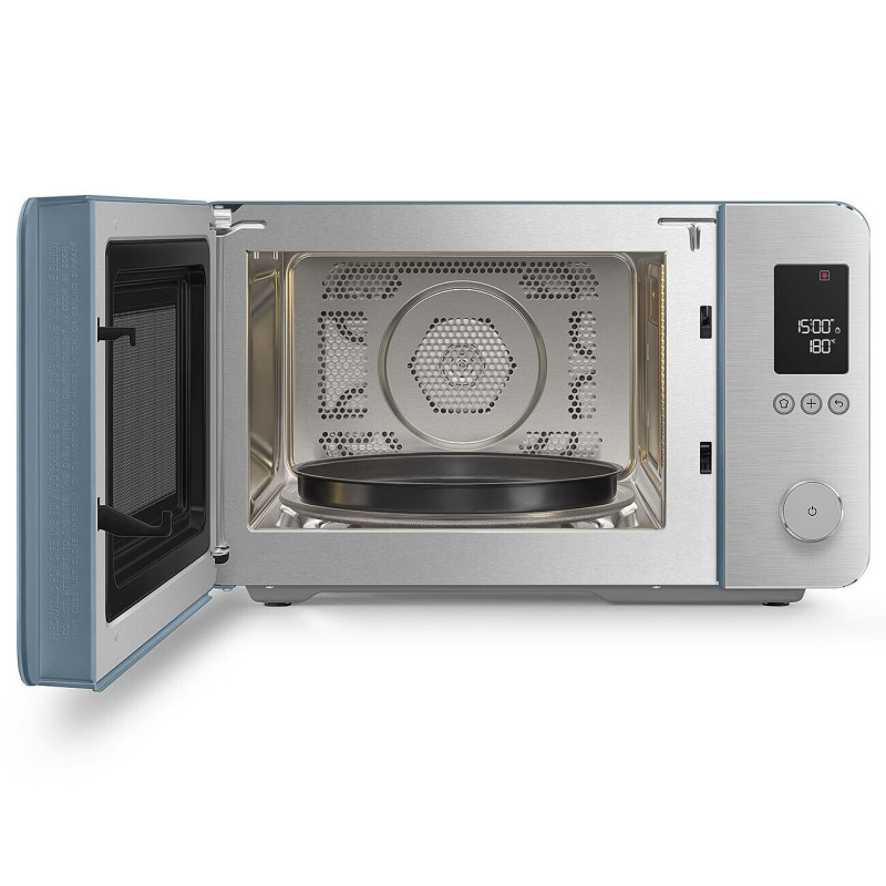 Cuptor cu microunde combinat cu aer cald SMEG Collezione MOC02SBMEU, 900 W, 27 l, 25 de programe, închidere lentă, setări personalizate, albastru