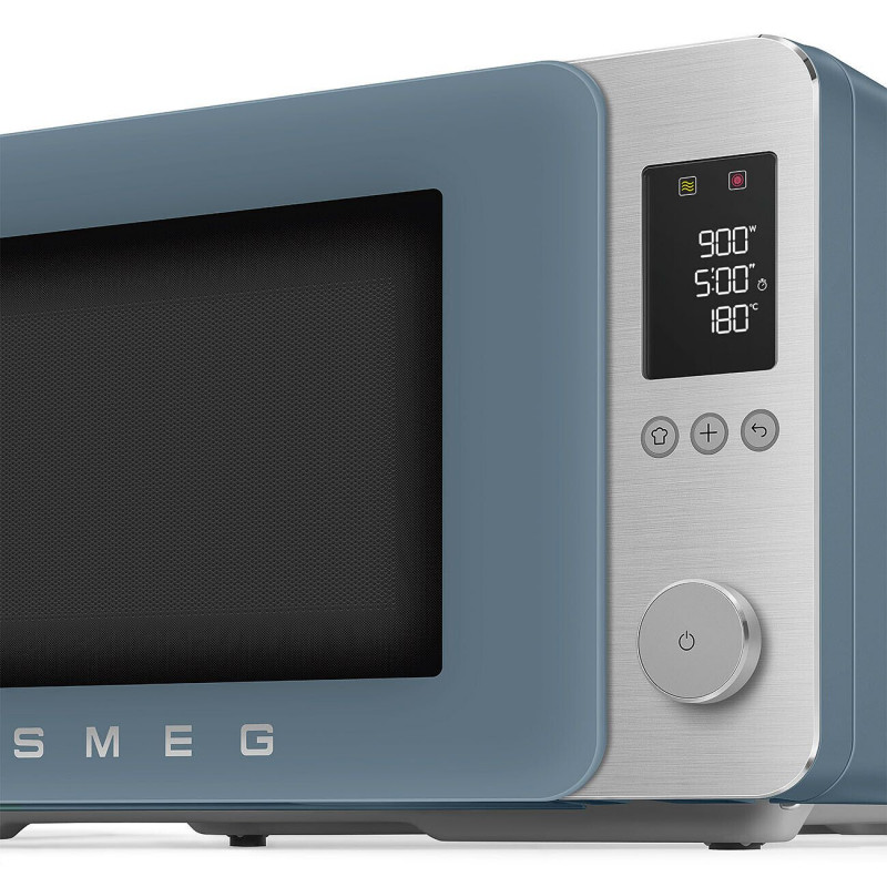 Cuptor cu microunde combinat cu aer cald SMEG Collezione MOC02SBMEU, 900 W, 27 l, 25 de programe, închidere lentă, setări personalizate, albastru