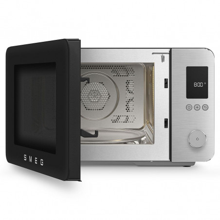 Cuptor cu microunde combinat cu aer cald SMEG Collezione MOC02BLMEU, 900 W, 27 l, 25 de programe, închidere lină, setări personalizate, negru mat