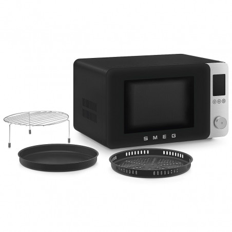 Cuptor cu microunde combinat cu aer cald SMEG Collezione MOC02BLMEU, 900 W, 27 l, 25 de programe, închidere lină, setări personalizate, negru mat