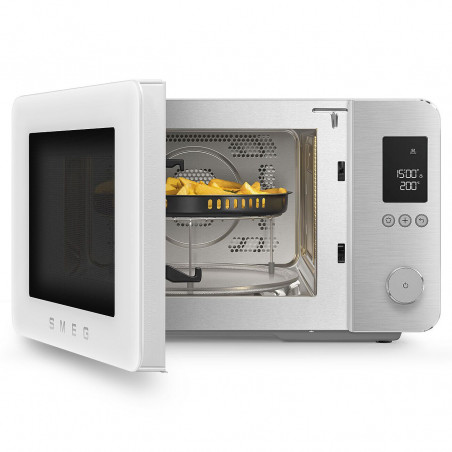 Cuptor cu microunde combinat cu aer cald SMEG Collezione MOC02WHMEU, 900 W, 27 l, 25 de programe, închidere lină, setări personalizate, alb mat
