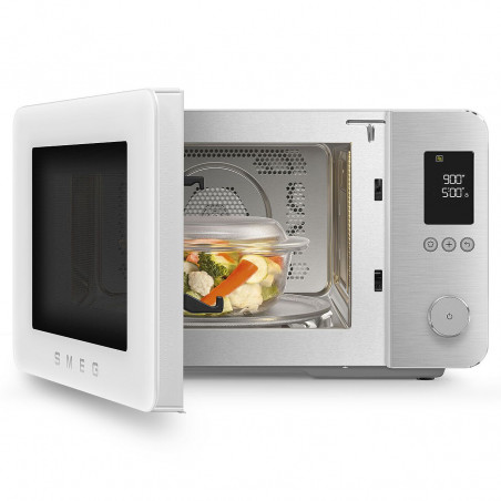 Cuptor cu microunde combinat cu aer cald SMEG Collezione MOC02WHMEU, 900 W, 27 l, 25 de programe, închidere lină, setări personalizate, alb mat