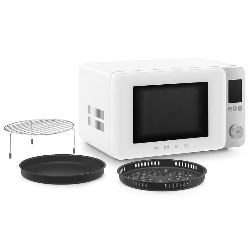 Cuptor cu microunde combinat cu aer cald SMEG Collezione MOC02WHMEU, 900 W, 27 l, 25 de programe, închidere lină, setări personalizate, alb mat