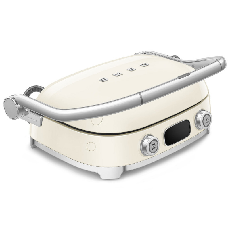 Grătar multifuncțional SMEG 50's Style MGF01CREU, 2100 W, 60-230 °C, 3 programe, acoperire ceramică, tavă de scurgere, semnal sonor, cronometru, culoare crem