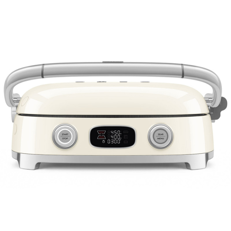 Grătar multifuncțional SMEG 50's Style MGF01CREU, 2100 W, 60-230 °C, 3 programe, acoperire ceramică, tavă de scurgere, semnal sonor, cronometru, culoare crem