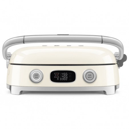 Grătar multifuncțional SMEG 50's Style MGF01CREU, 2100 W, 60-230 °C, 3 programe, acoperire ceramică, tavă de scurgere, semnal sonor, cronometru, culoare crem