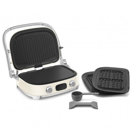 Grătar multifuncțional SMEG 50's Style MGF01CREU, 2100 W, 60-230 °C, 3 programe, acoperire ceramică, tavă de scurgere, semnal sonor, cronometru, culoare crem