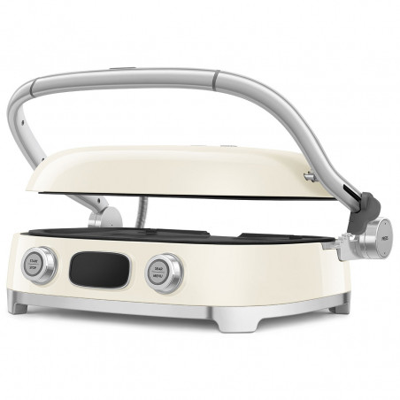 Grătar multifuncțional SMEG 50's Style MGF01CREU, 2100 W, 60-230 °C, 3 programe, acoperire ceramică, tavă de scurgere, semnal sonor, cronometru, culoare crem