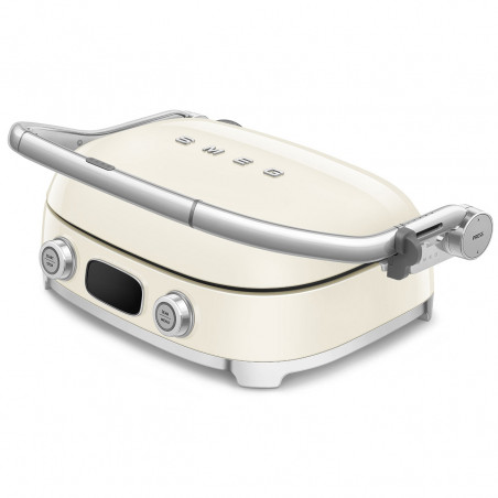Grătar multifuncțional SMEG 50's Style MGF01CREU, 2100 W, 60-230 °C, 3 programe, acoperire ceramică, tavă de scurgere, semnal sonor, cronometru, culoare crem