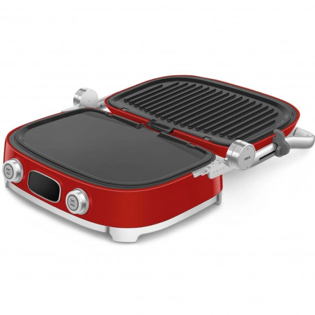Grătar multifuncțional SMEG 50's Style MGF01RDEU, 2100 W, 60-230 °C, 3 programe, acoperire ceramică, tavă de scurgere, semnal sonor, cronometru, roșu