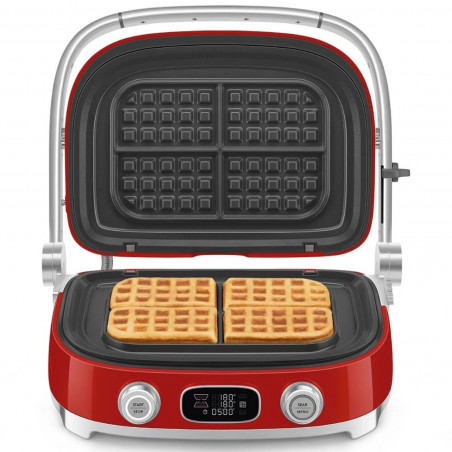Grătar multifuncțional SMEG 50's Style MGF01RDEU, 2100 W, 60-230 °C, 3 programe, acoperire ceramică, tavă de scurgere, semnal sonor, cronometru, roșu