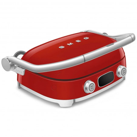 Grătar multifuncțional SMEG 50's Style MGF01RDEU, 2100 W, 60-230 °C, 3 programe, acoperire ceramică, tavă de scurgere, semnal sonor, cronometru, roșu