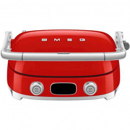 Grătar multifuncțional SMEG 50's Style MGF01RDEU, 2100 W, 60-230 °C, 3 programe, acoperire ceramică, tavă de scurgere, semnal sonor, cronometru, roșu