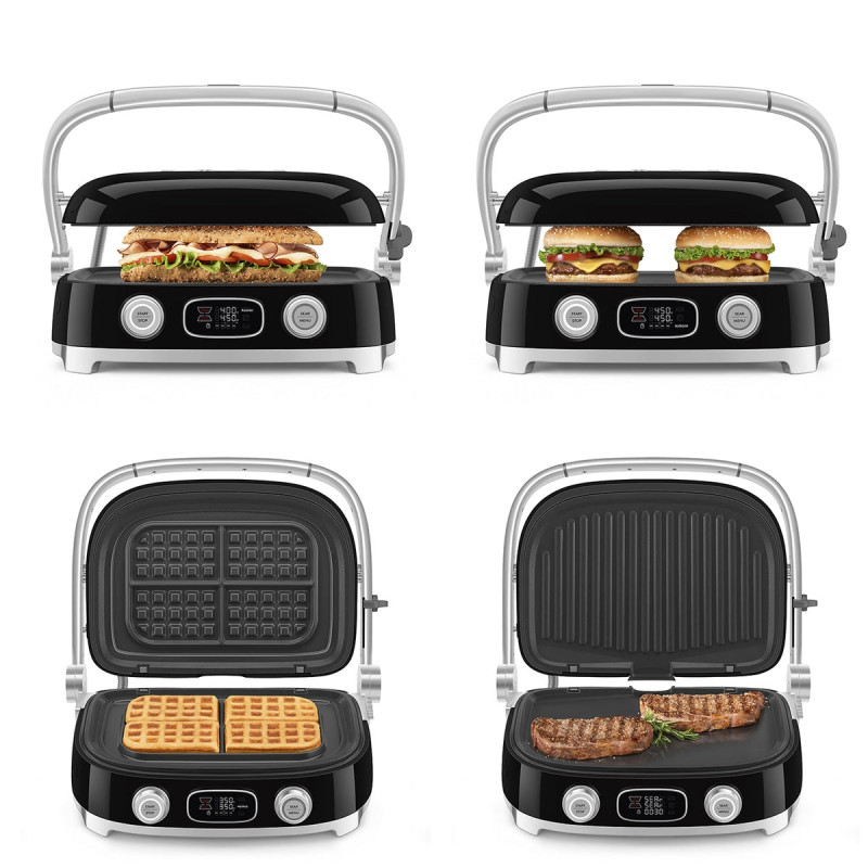 Grătar electric Smeg MGF01BLEU, 2000 W, 60–230 °C, afișaj LCD, 4 accesorii detașabile, cronometru de 60 minute, negru
