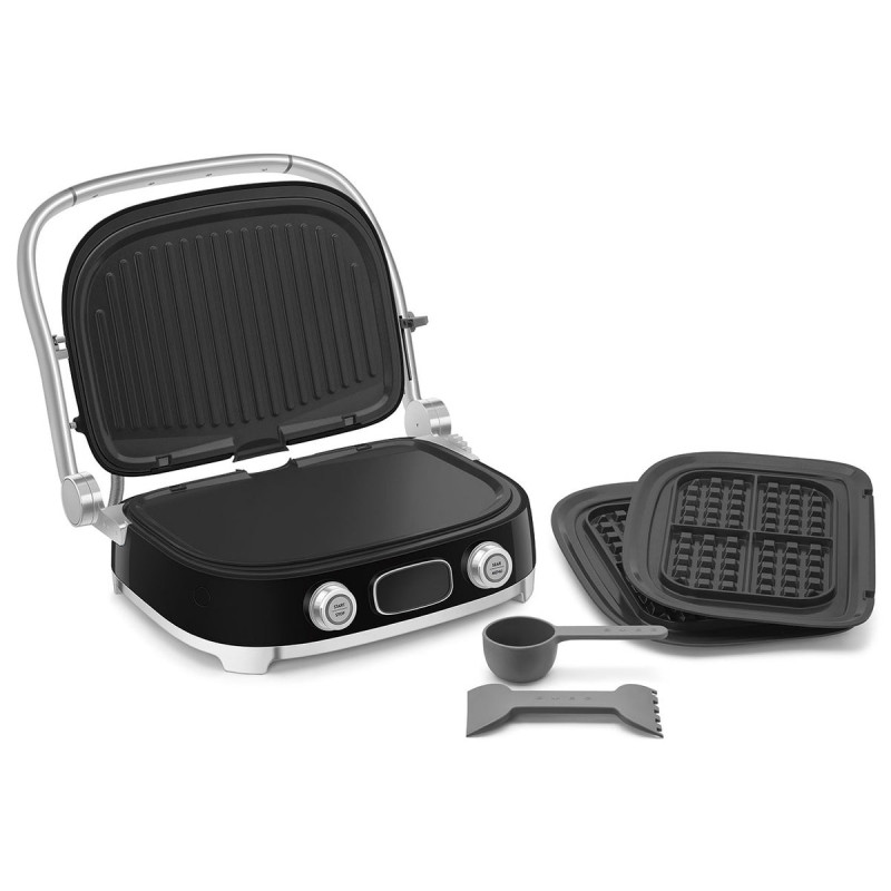 Grătar electric Smeg MGF01BLEU, 2000 W, 60–230 °C, afișaj LCD, 4 accesorii detașabile, cronometru de 60 minute, negru