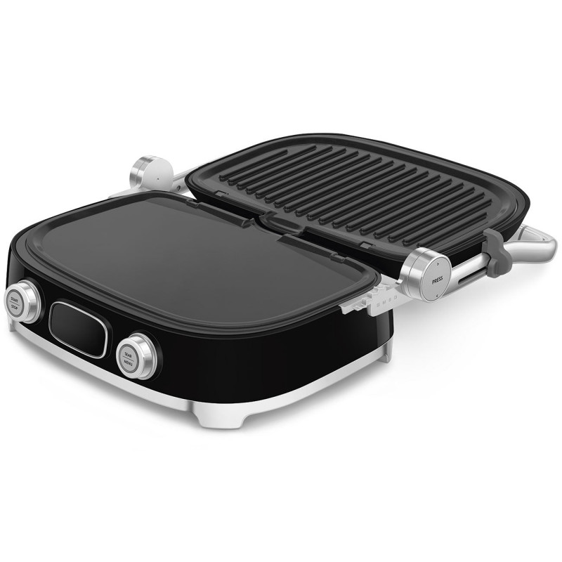 Grătar electric Smeg MGF01BLEU, 2000 W, 60–230 °C, afișaj LCD, 4 accesorii detașabile, cronometru de 60 minute, negru