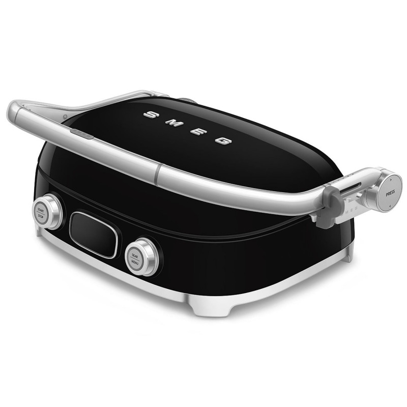 Grătar electric Smeg MGF01BLEU, 2000 W, 60–230 °C, afișaj LCD, 4 accesorii detașabile, cronometru de 60 minute, negru