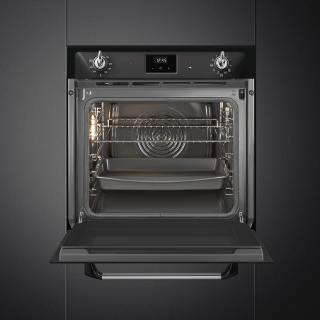 Cuptor incorporabil Smeg SOP6900TN, 3000 W, 68 l, clasa A, 9 functii si 5 niveluri de gatit, Autocuratare, Timer, 30-280°C, Negru