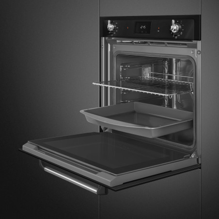 Cuptor incorporabil Smeg SOP6900TN, 3000 W, 68 l, clasa A, 9 functii si 5 niveluri de gatit, Autocuratare, Timer, 30-280°C, Negru