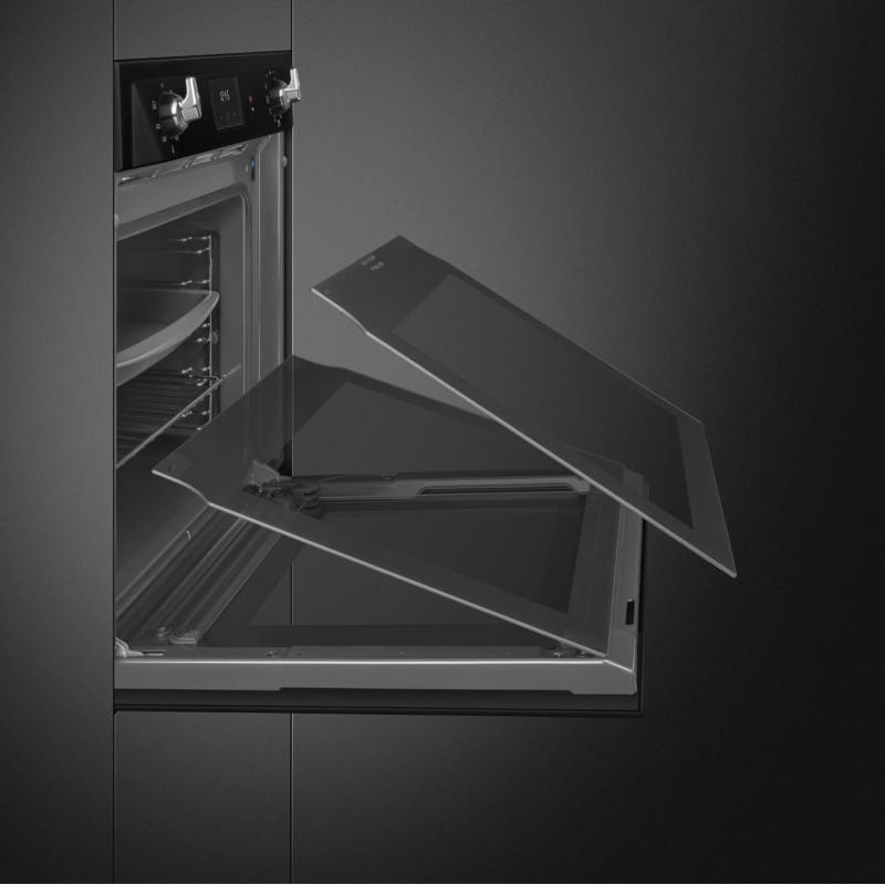 Cuptor incorporabil Smeg SOP6900TN, 3000 W, 68 l, clasa A, 9 functii si 5 niveluri de gatit, Autocuratare, Timer, 30-280°C, Negru