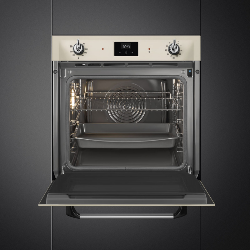 Cuptor incorporabil Smeg SOP6900TP, 3000 W, 68 l, Clasa A, 9 functii si 5 niveluri de gatit, Autocuratare, Timer, 30–280°C, Crem