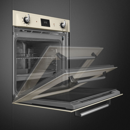 Cuptor incorporabil Smeg SOP6900TP, 3000 W, 68 l, Clasa A, 9 functii si 5 niveluri de gatit, Autocuratare, Timer, 30–280°C, Crem