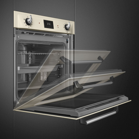 Cuptor incorporabil Smeg SOP6900TP, 3000 W, 68 l, Clasa A, 9 functii si 5 niveluri de gatit, Autocuratare, Timer, 30–280°C, Crem