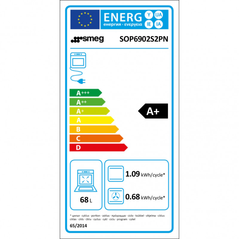 Cuptor incorporabil Smeg SOP6902S2PN, 3000 W, 68 l, Clasa A++, 12 functii si 5 niveluri de gatit, Gatit cu abur combinat, Autocuratare, Timer, 30-280 °C, Negru