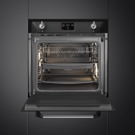 Cuptor incorporabil Smeg SOP6902S2PN, 3000 W, 68 l, Clasa A++, 12 functii si 5 niveluri de gatit, Gatit cu abur combinat, Autocuratare, Timer, 30-280 °C, Negru