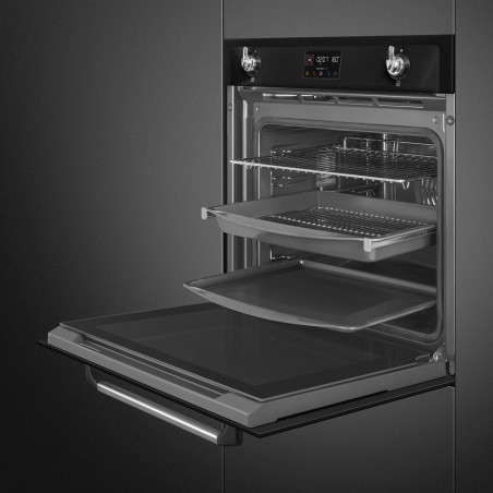 Cuptor incorporabil Smeg SOP6902S2PN, 3000 W, 68 l, Clasa A++, 12 functii si 5 niveluri de gatit, Gatit cu abur combinat, Autocuratare, Timer, 30-280 °C, Negru