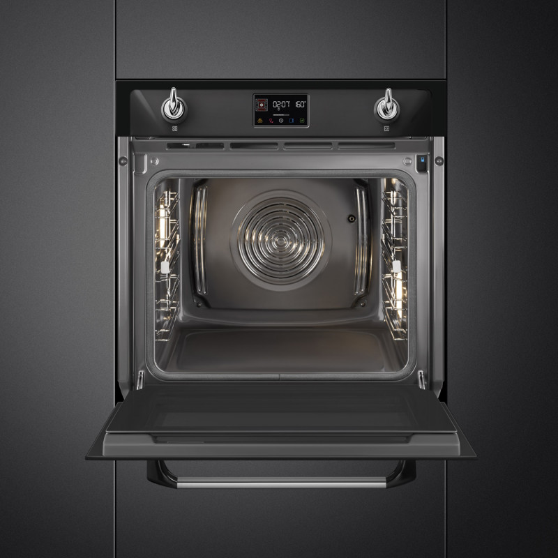 Cuptor incorporabil Smeg SOP6902S2PN, 3000 W, 68 l, Clasa A++, 12 functii si 5 niveluri de gatit, Gatit cu abur combinat, Autocuratare, Timer, 30-280 °C, Negru