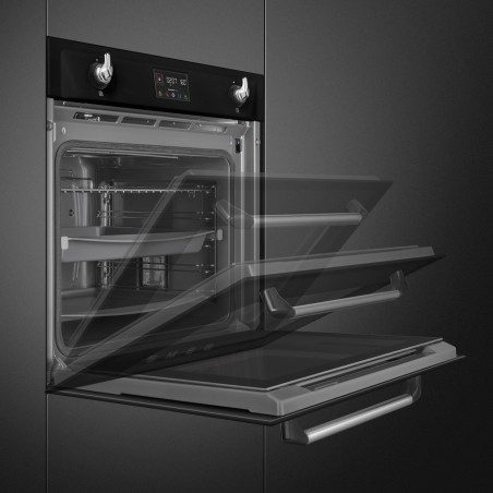 Cuptor incorporabil Smeg SOP6902S2PN, 3000 W, 68 l, Clasa A++, 12 functii si 5 niveluri de gatit, Gatit cu abur combinat, Autocuratare, Timer, 30-280 °C, Negru