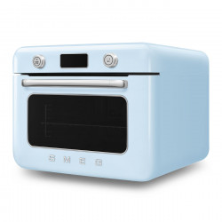 Mini-cuptor cu functie combinata pentru gatit cu abur Smeg COF01PBEU, 1800 W, 10 functii, Ecran LCD, 40-230°C, Albastru pastel
