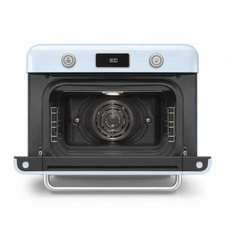 Mini-cuptor cu functie combinata pentru gatit cu abur Smeg COF01PBEU, 1800 W, 10 functii, Ecran LCD, 40-230°C, Albastru pastel