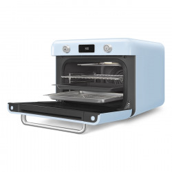Mini-cuptor cu functie combinata pentru gatit cu abur Smeg COF01PBEU, 1800 W, 10 functii, Ecran LCD, 40-230°C, Albastru pastel