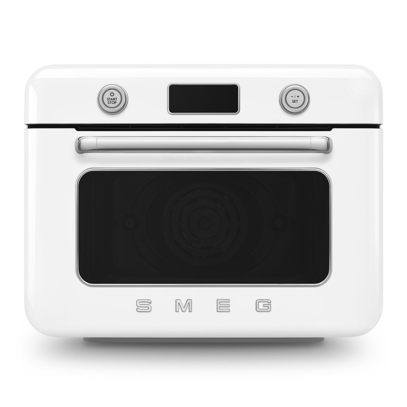 Mini-cuptor cu functie combinata de gatit cu abur Smeg COF01WHEU, 1800 W, 10 functii, Ecran LCD, 40-230°C, Alb