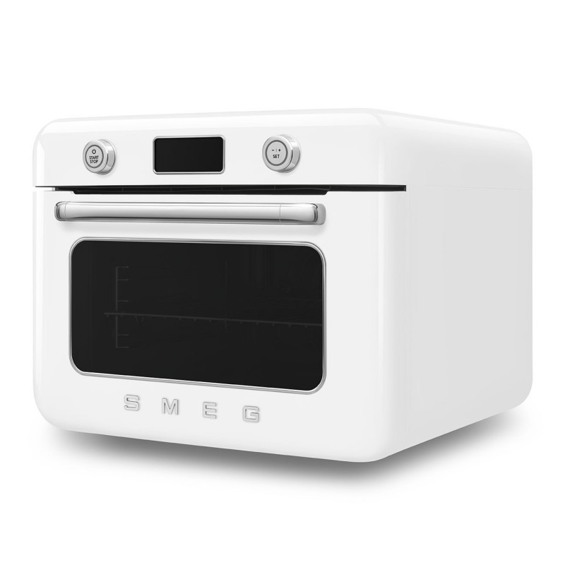 Mini-cuptor cu functie combinata de gatit cu abur Smeg COF01WHEU, 1800 W, 10 functii, Ecran LCD, 40-230°C, Alb