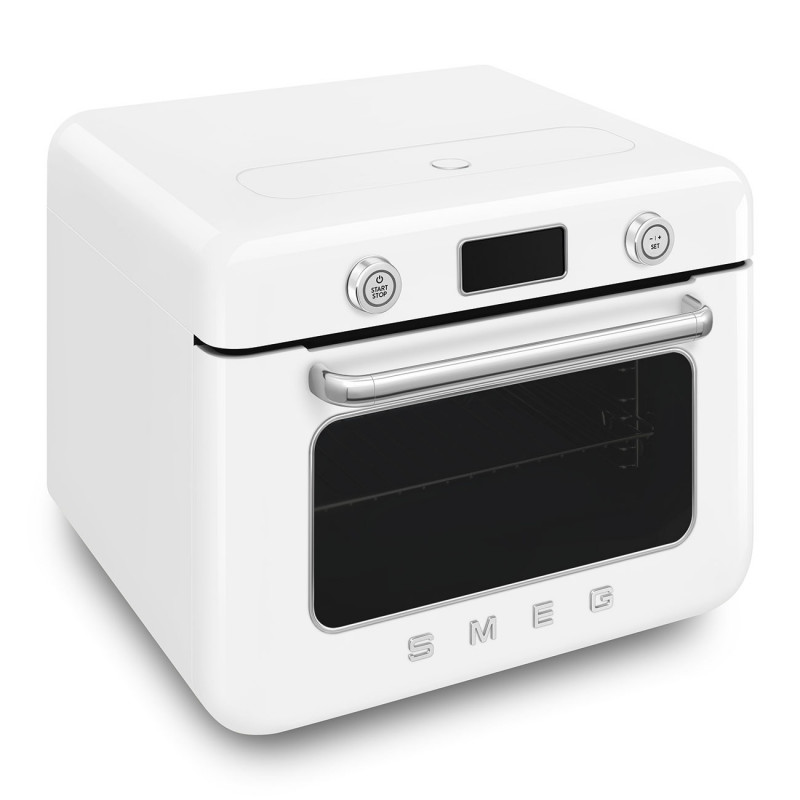 Mini-cuptor cu functie combinata de gatit cu abur Smeg COF01WHEU, 1800 W, 10 functii, Ecran LCD, 40-230°C, Alb
