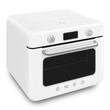 Mini-cuptor cu functie combinata de gatit cu abur Smeg COF01WHEU, 1800 W, 10 functii, Ecran LCD, 40-230°C, Alb