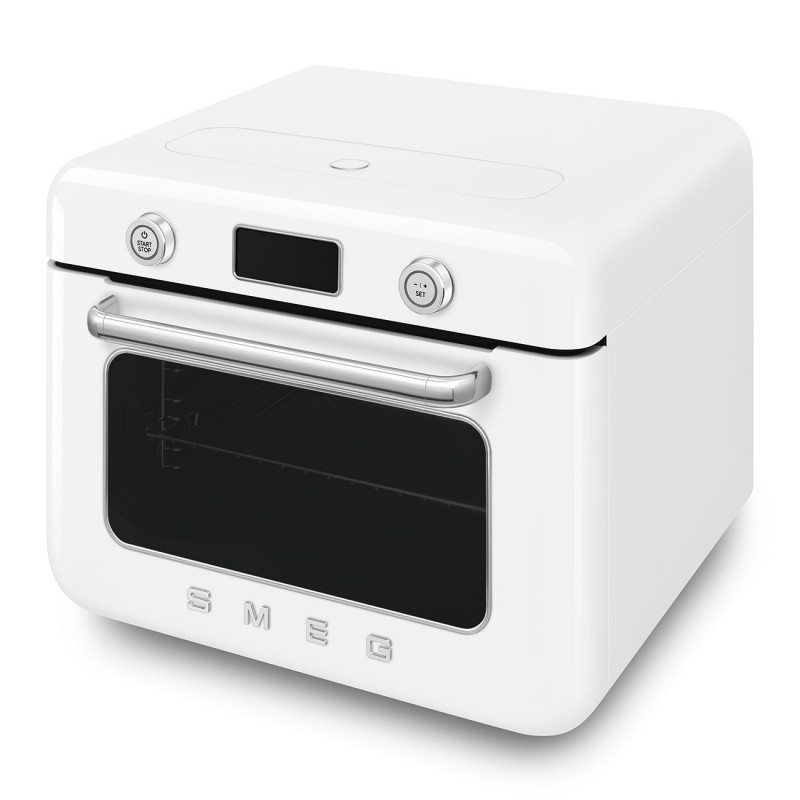 Mini-cuptor cu functie combinata de gatit cu abur Smeg COF01WHEU, 1800 W, 10 functii, Ecran LCD, 40-230°C, Alb