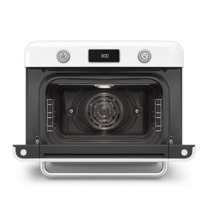 Mini-cuptor cu functie combinata de gatit cu abur Smeg COF01WHEU, 1800 W, 10 functii, Ecran LCD, 40-230°C, Alb