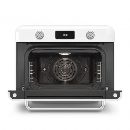 Mini-cuptor cu functie combinata de gatit cu abur Smeg COF01WHEU, 1800 W, 10 functii, Ecran LCD, 40-230°C, Alb