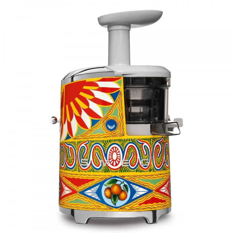 Storcător de fructe Smeg Dolce & Gabbana SJF01DGEU, 150 W, 500 ml, rotație inversă, recipient pentru resturi de 1,6 l, multicolor